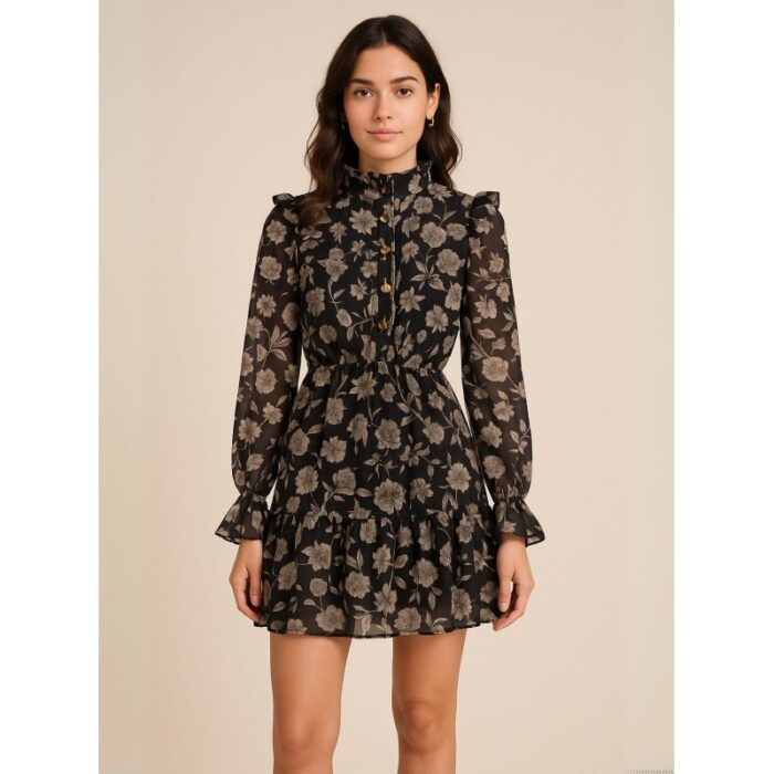 103386712_688a0a331fb41 فستان صيفي للنساء لون أسود مورد - الصورة 1