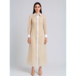 فستان طويل للنساء لون بيج