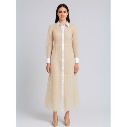 فستان طويل للنساء لون بيج