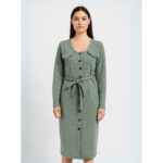 فستان شتوي طويل للنساء لون أخضر