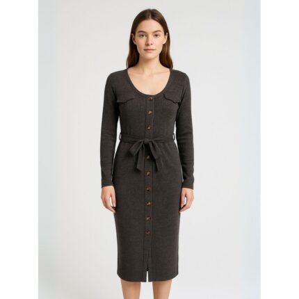 فستان صوف طويل لون رمادي