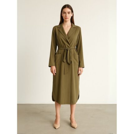 فستان طويل للنساء لون زيتي