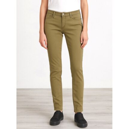 بنطال كتان للنساء لون زيتي