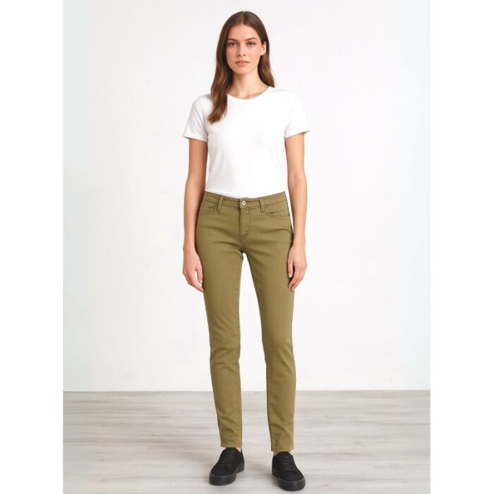 ⁦بنطال كتان للنساء لون زيتي⁩ - الصورة ⁦2⁩