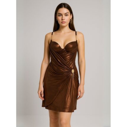 فستان صيفي قصير للنساء لون بني