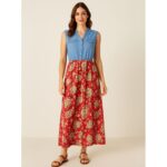 فستان طويل للنساء لون أزرق و أحمر