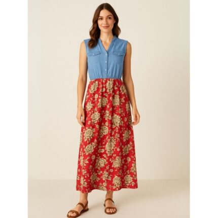 فستان طويل للنساء لون أزرق و أحمر