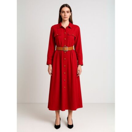 فستان طويل للنساء لون أحمر