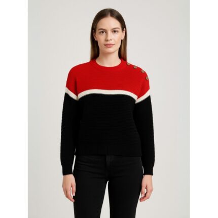 بلوزة صوف لون أسود و أحمر