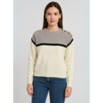 بلوزة صوف للنساء لون بيج ورمادي