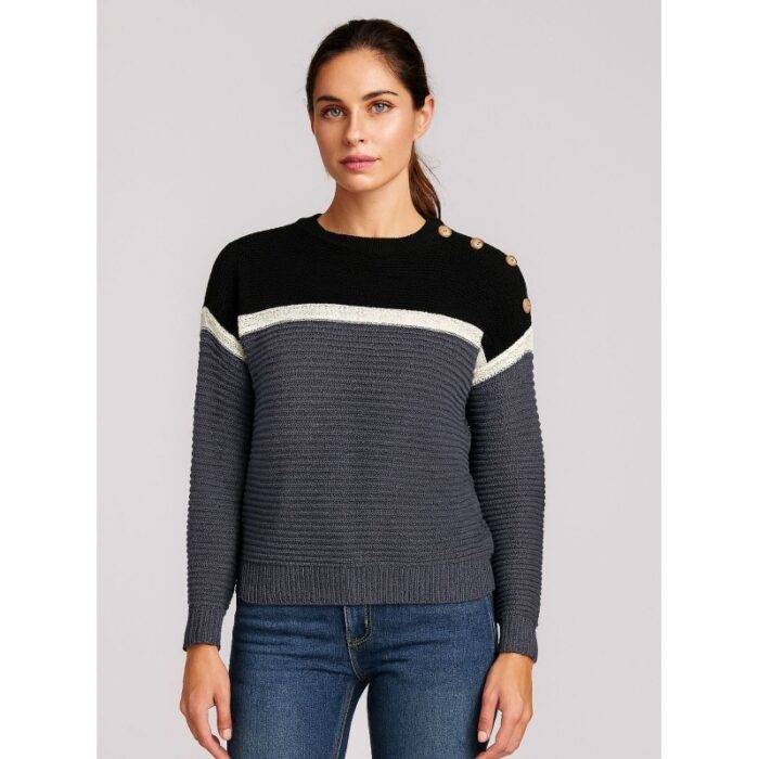 103386868_688a0c2aa585b بلوزة صوف للنساء لون رمادي و أسود - الصورة 1