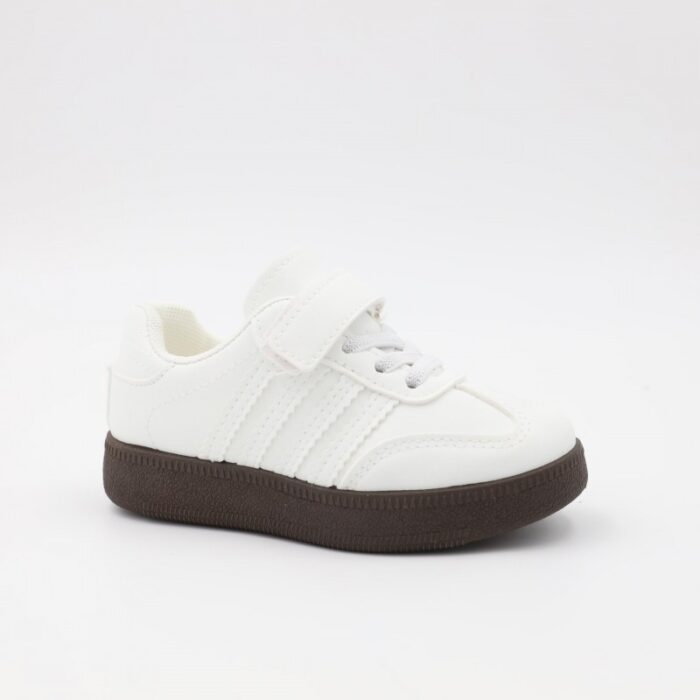 ⁦حذاء جلد بشريط لاصق للأطفال لون أبيض⁩ - الصورة ⁦2⁩