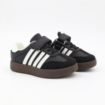 حذاء جلد بشريط لاصق للأطفال لون أسود