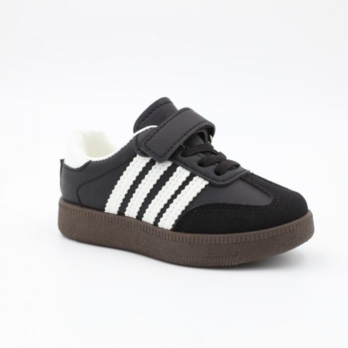 ⁦حذاء جلد بشريط لاصق للأطفال لون أسود⁩ - الصورة ⁦2⁩