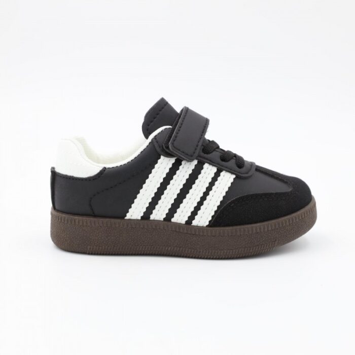 ⁦حذاء جلد بشريط لاصق للأطفال لون أسود⁩ - الصورة ⁦3⁩