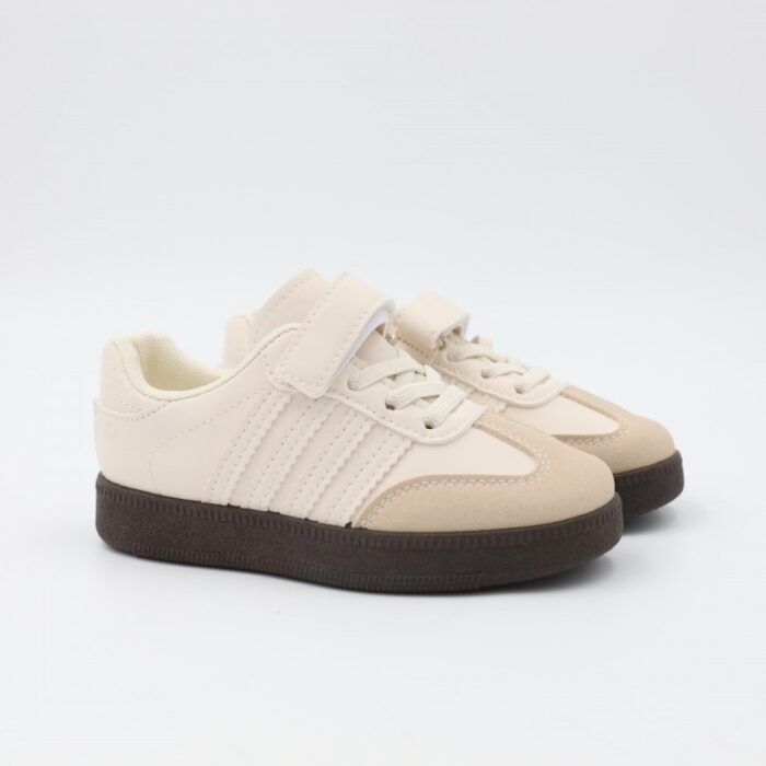 103386903_6883435ba2fe3 حذاء جلد بشريط لاصق للأطفال لون بيج - الصورة 1