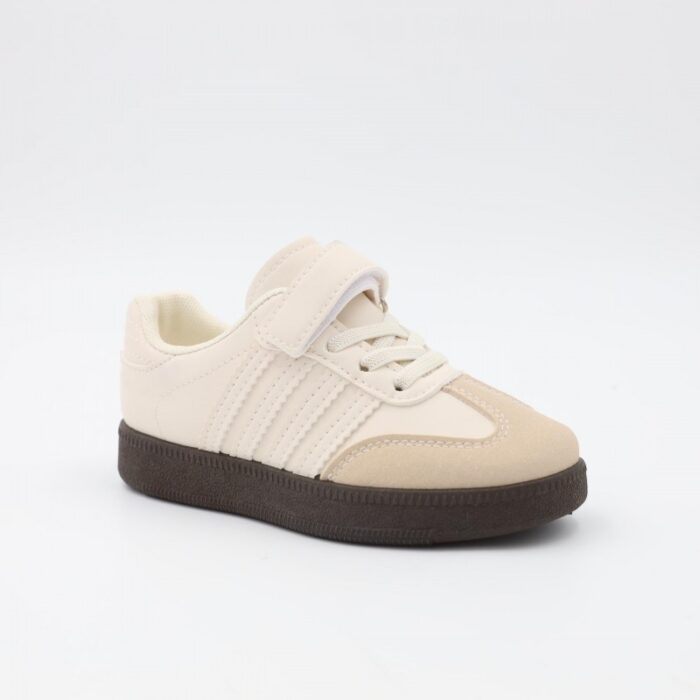 ⁦حذاء جلد بشريط لاصق للأطفال لون بيج⁩ - الصورة ⁦2⁩