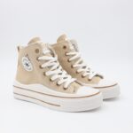 حذاء كاجوال ساق طويل ستاتي لون بيج فاتح وأبيض