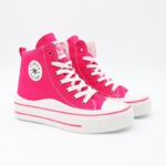 حذاء كاجوال ساق طويل ستاتي لون فوشي وأبيض