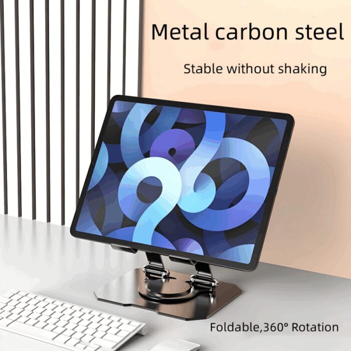 ⁦ستاند ايباد معدني حامل مكتبي بقاعدة ثابتة لون أسود⁩ - الصورة ⁦2⁩