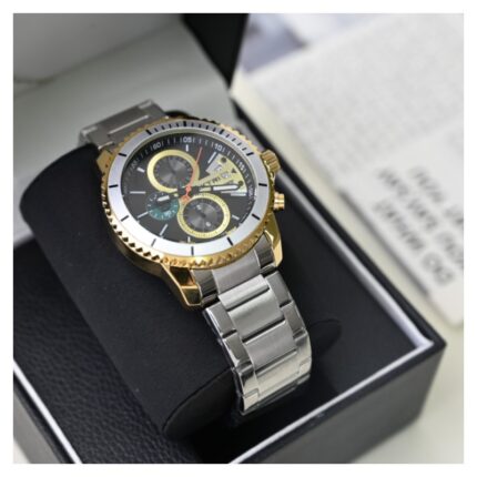 ساعة رجالي EXTRI مع اطار بالثواني لون فضي و ذهبي