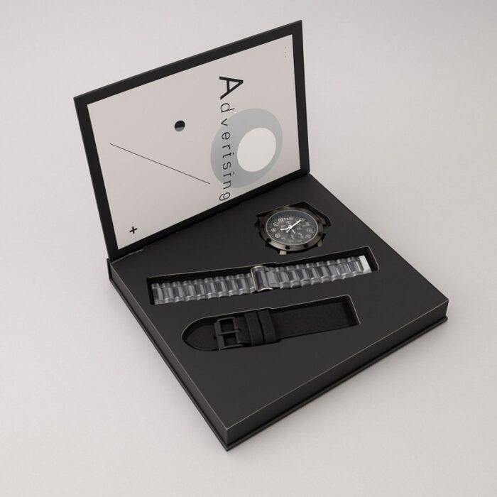 ⁦ساعة معدنية رجالية مع قشاط عدد 2 لون أسود⁩ - الصورة ⁦2⁩