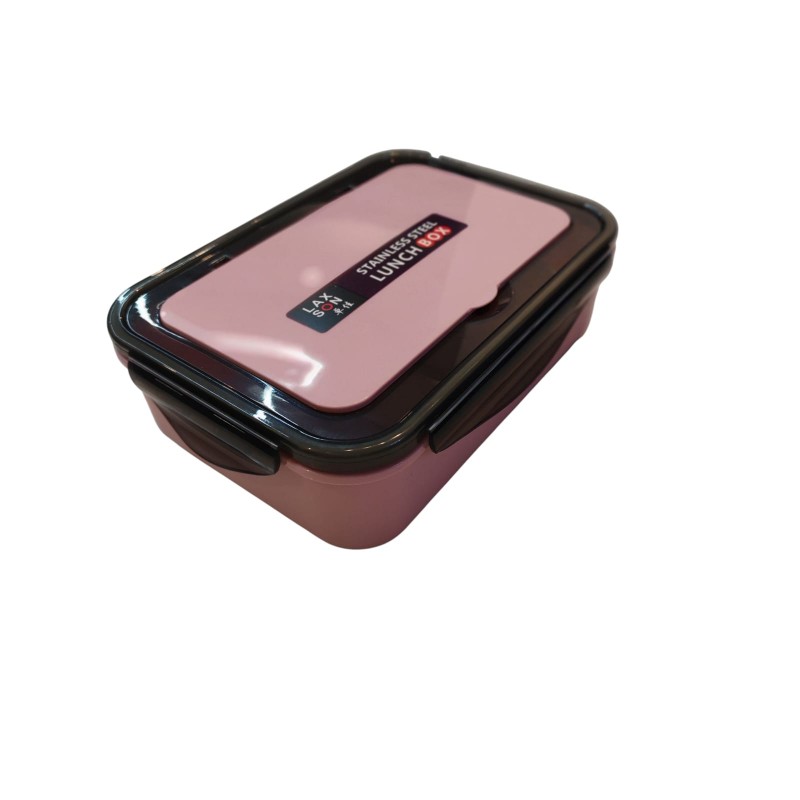 ⁦لانش بوكس طعام مع معلقة وشوكة لون زهري⁩ - الصورة ⁦1⁩