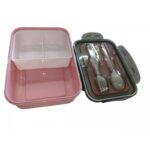 ⁦لانش بوكس طعام مع معلقة وشوكة لون زهري⁩ - الصورة ⁦2⁩