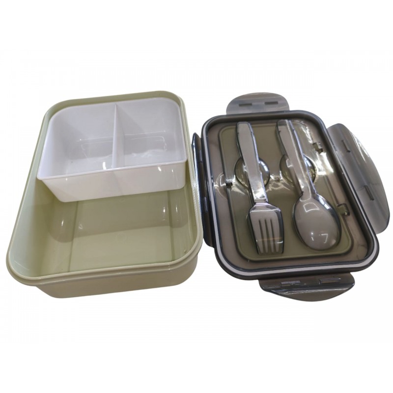 ⁦لانش بوكس طعام مع معلقة وشوكة لون اخضر⁩ - الصورة ⁦1⁩