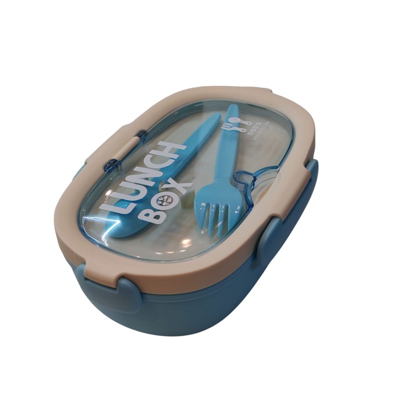 ⁦لانش بوكس طعام مع معلقة وشوكة لون أزرق مقطع⁩ - الصورة ⁦1⁩