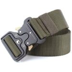 ⁦حزام نايلون تكتيكي بتصميم عسكري مع إبزيم لون زيتي⁩ - الصورة ⁦5⁩