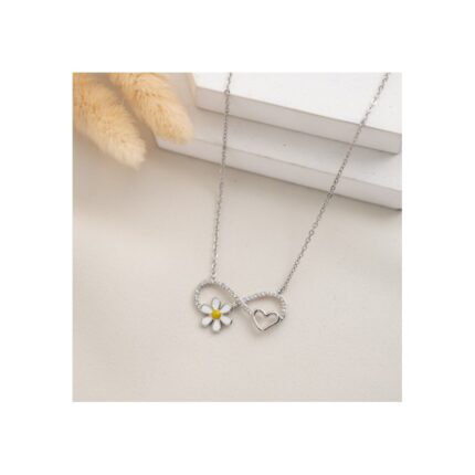 سلسال فضي زركون بتصميم انفنتي مع وردة