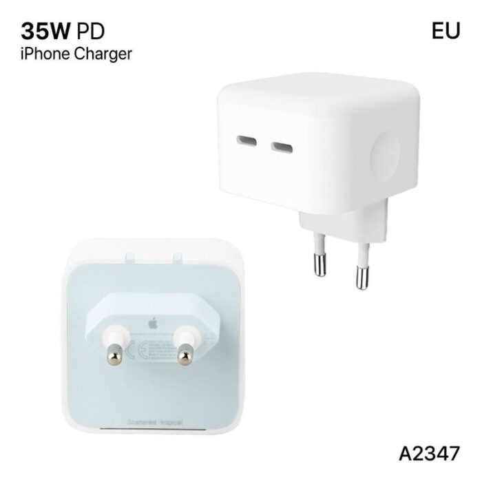 ⁦شاحن ايفون A-2347، بمقبس اوروبي EU، بمدخلين PD Type-C، وبقوة 35 واط⁩ - الصورة ⁦2⁩