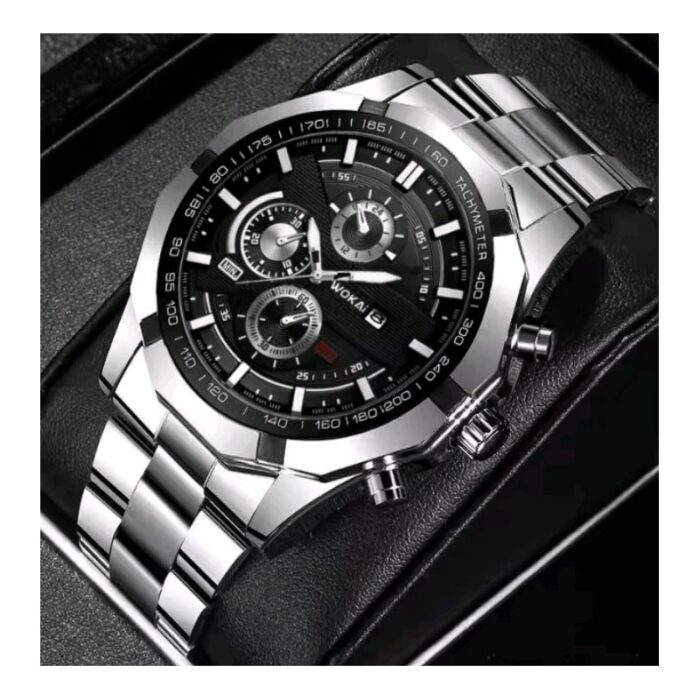 ⁦ساعة رجالية فخمة من الستانلس ستيل - ذات جودة عالية - ماركة Wokai - لون فضي⁩ - الصورة ⁦2⁩