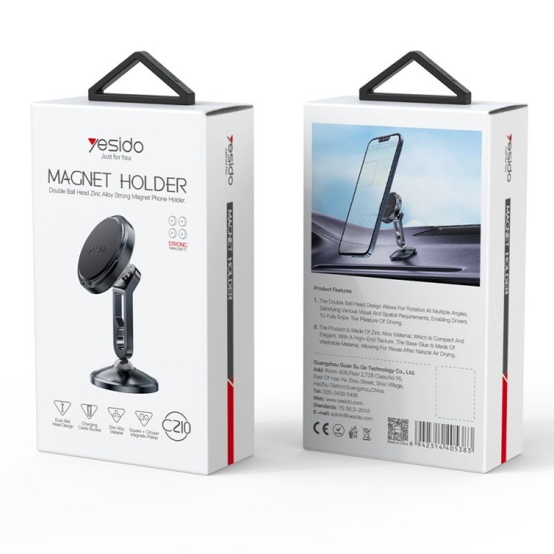 ⁦yesido magnet holder c210 حامل جوال مغناطيسي قوي بتصميم معدني فخم يثبت على تابلو السيارة⁩ - الصورة ⁦1⁩