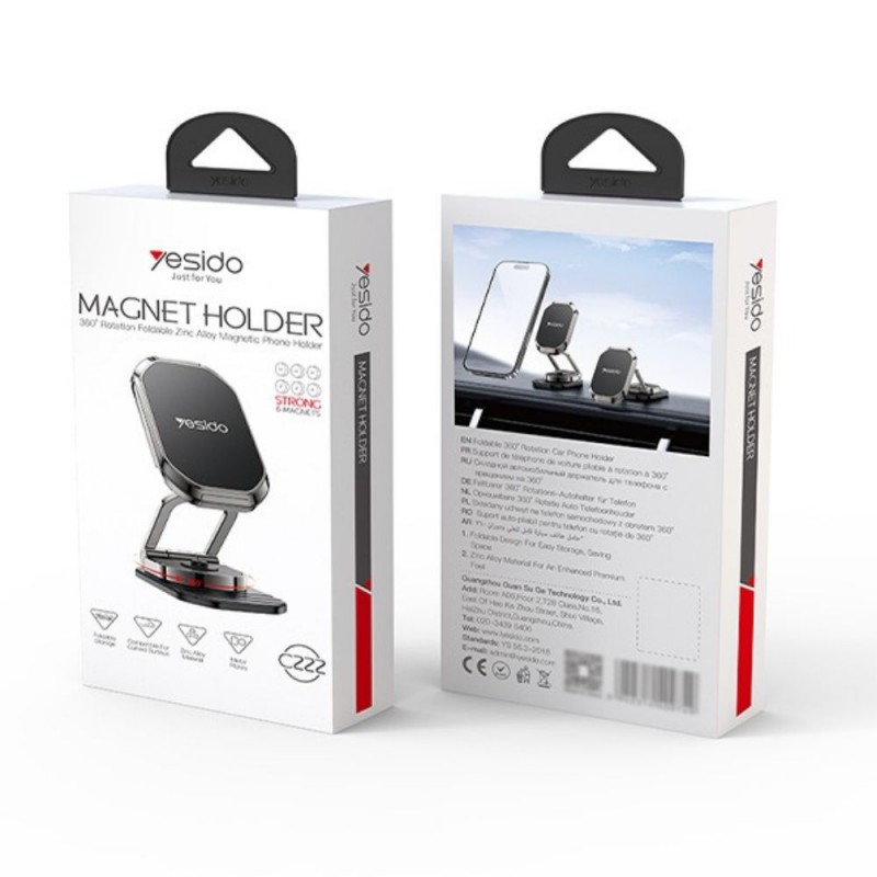 ⁦yesido magnet holder c222 حامل جوال مغناطيسي قوي 6 مغناطيس بتصميم معدني فخم يثبت على تابلو السيارة⁩ - الصورة ⁦1⁩