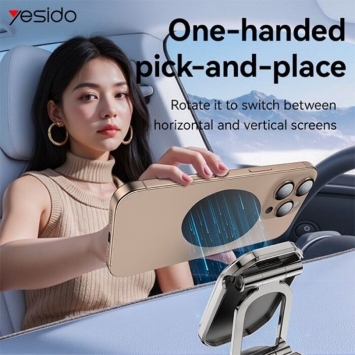 ⁦yesido magnet holder c222 حامل جوال مغناطيسي قوي 6 مغناطيس بتصميم معدني فخم يثبت على تابلو السيارة⁩ - الصورة ⁦5⁩