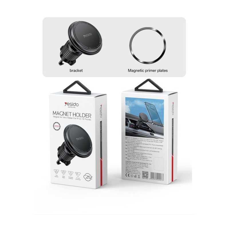 ⁦yesido magnet holder c252 حامل جوال مغناطيسي قوي دائري يمنحك المرونة ويثبت على مكيف السيارة⁩ - الصورة ⁦1⁩