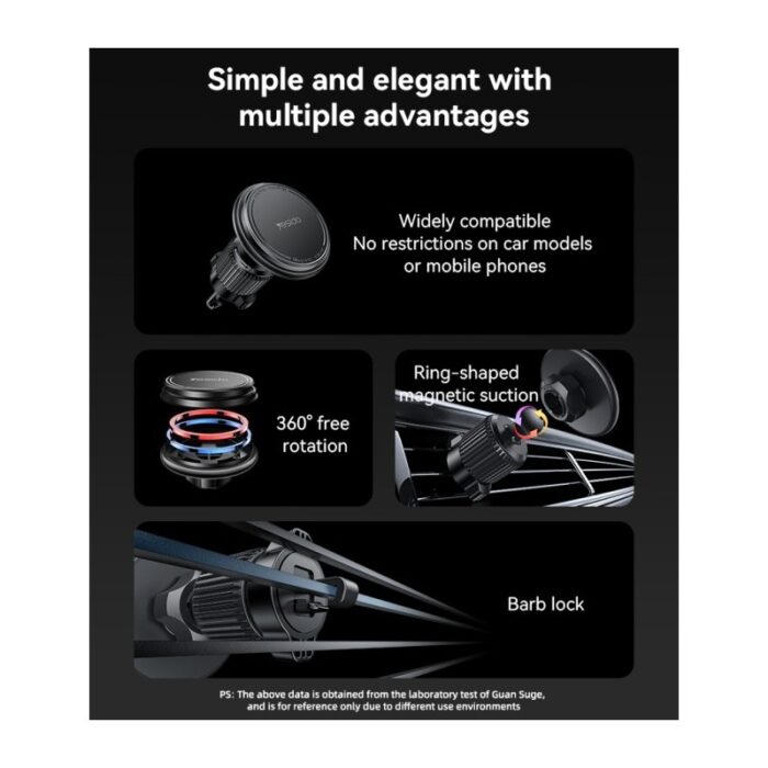 ⁦yesido magnet holder c252 حامل جوال مغناطيسي قوي دائري يمنحك المرونة ويثبت على مكيف السيارة⁩ - الصورة ⁦3⁩