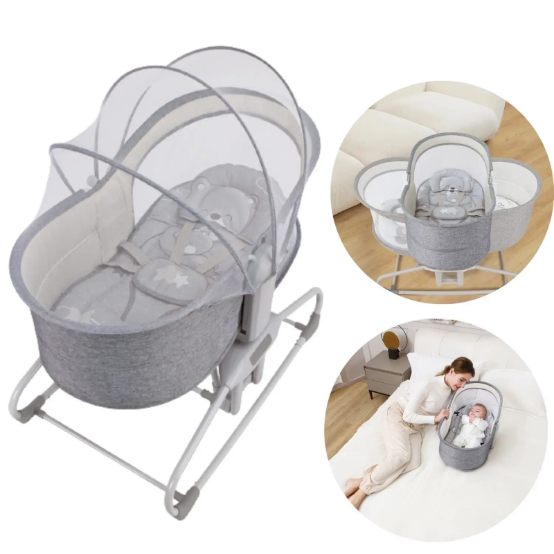 ⁦سرير هزاز متعدد الوظائف للأطفال لون رمادي⁩ - الصورة ⁦1⁩