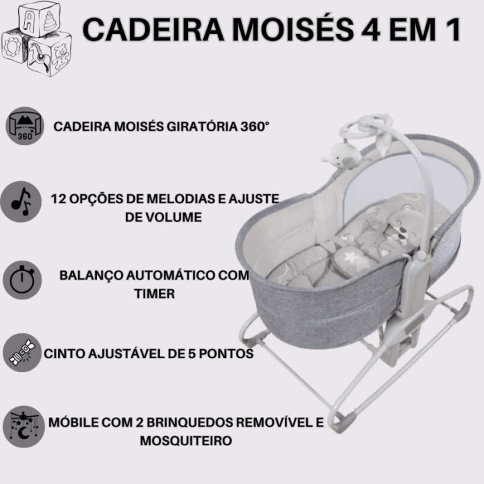 ⁦سرير هزاز متعدد الوظائف للأطفال لون رمادي⁩ - الصورة ⁦2⁩