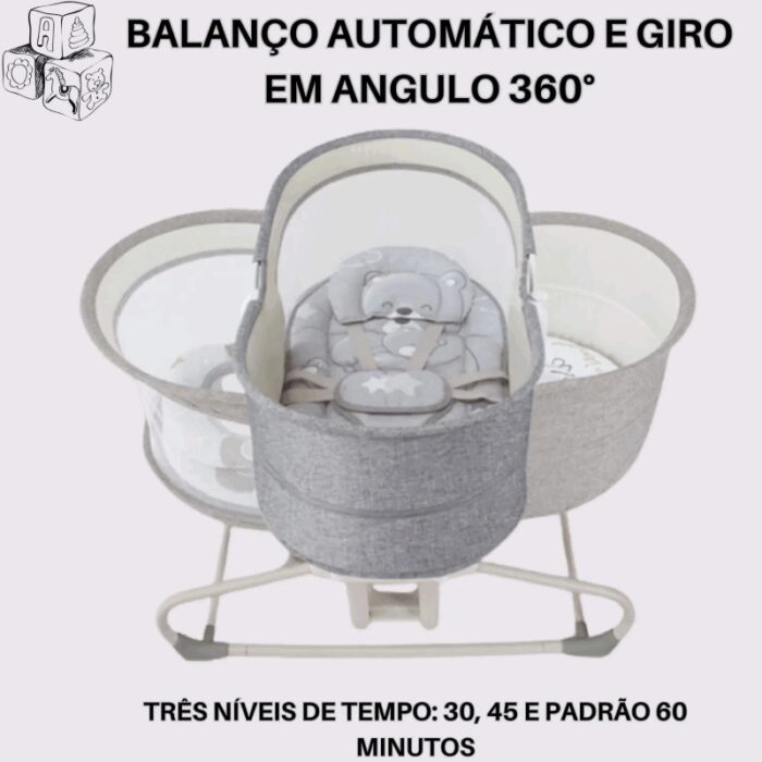 ⁦سرير هزاز متعدد الوظائف للأطفال لون رمادي⁩ - الصورة ⁦3⁩