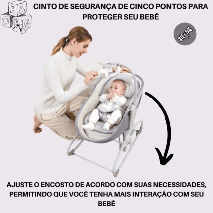 ⁦سرير هزاز متعدد الوظائف للأطفال لون رمادي⁩ - الصورة ⁦4⁩