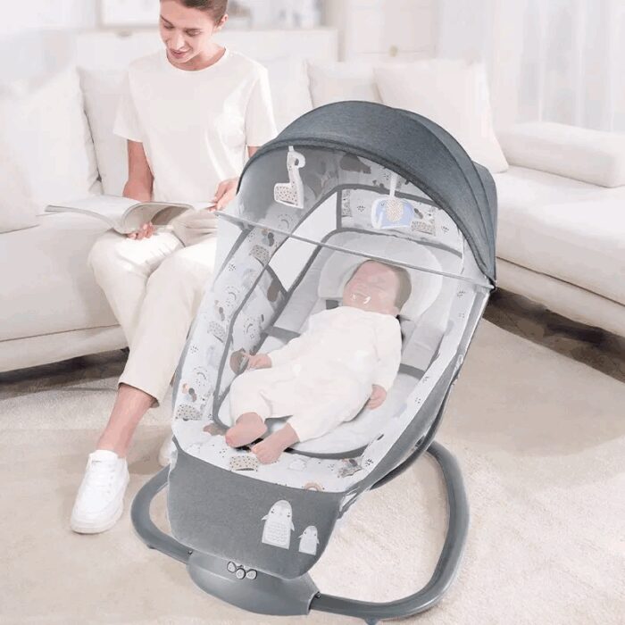 ⁦كرسي هزاز متعدد الوظائف للأطفال لون رمادي⁩ - الصورة ⁦2⁩