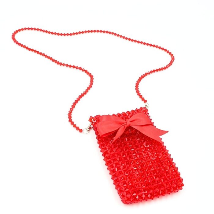 103387679_68a1791faeab5 جزدان للتلفون خرز كرستال لون أحمر أبعادها 18سم العرض 11 سم العمق 2 سم - الصورة 1