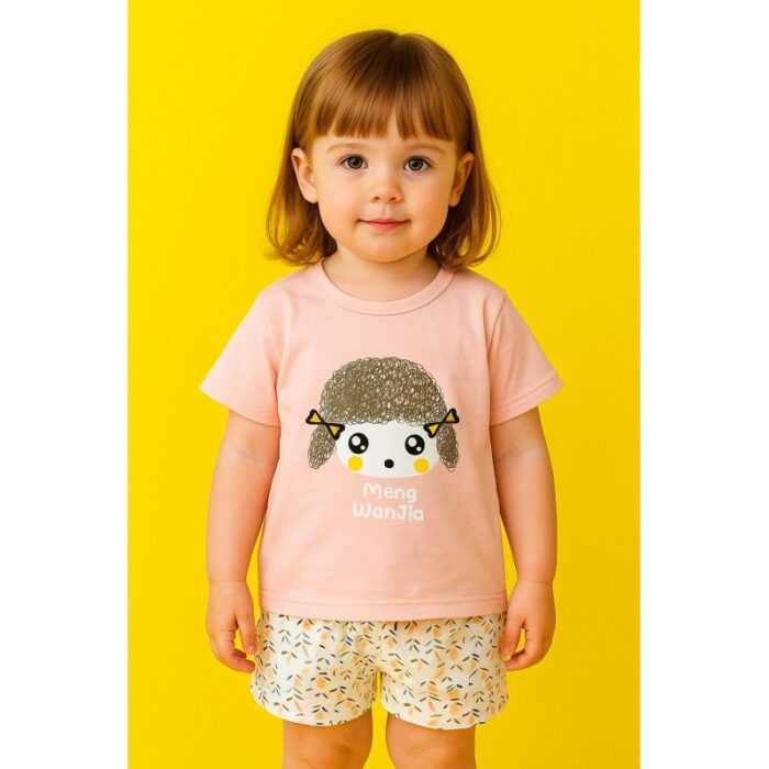 103387682_689c49ec3b0a5 طقم قطعتين للأطفال لون مشمشي وأبيض - الصورة 1