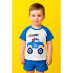 طقم قطعتين للأطفال لون أبيض وأزرق