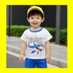 طقم قطعتين للأطفال لون أبيض وأزرق