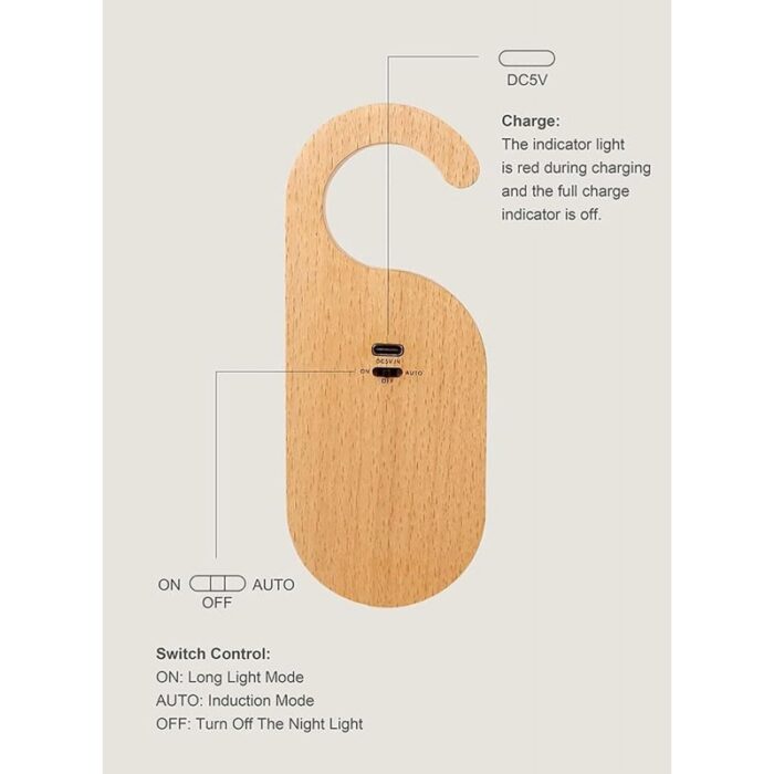 ⁦ضوء خشبي مع مستشعر حركة وضوء ليلي قابل لاعادة الشحن لمقبض الباب⁩ - الصورة ⁦2⁩