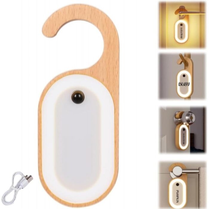 ⁦ضوء خشبي مع مستشعر حركة وضوء ليلي قابل لاعادة الشحن لمقبض الباب⁩ - الصورة ⁦3⁩